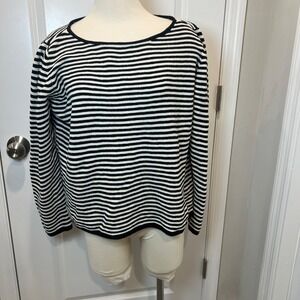 EILEEN FISHER Black White Striped Boat Neck Long Sleeve Knit Sweater Women's XL